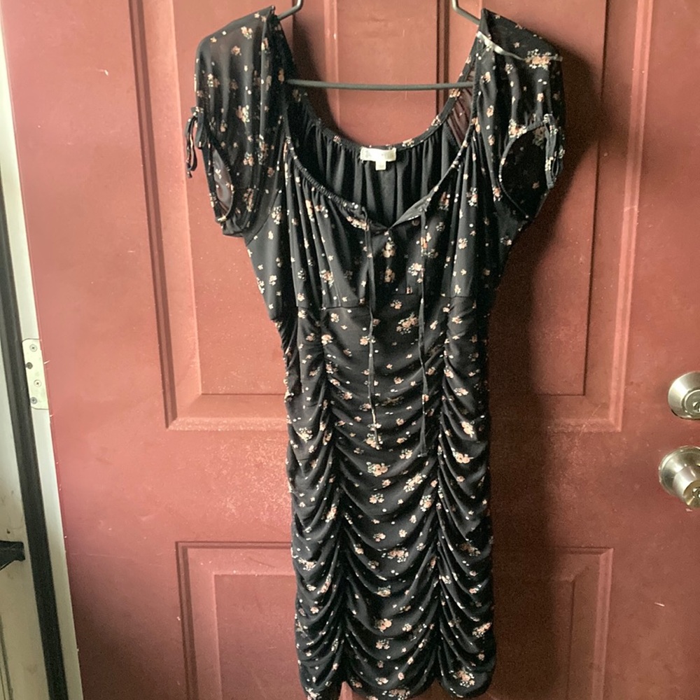 Black dress with tiny pink flowers